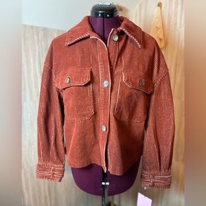 Avec Les Filles Terracotta Burnt Orange Corduroy Utility Jacket Shacket NWT